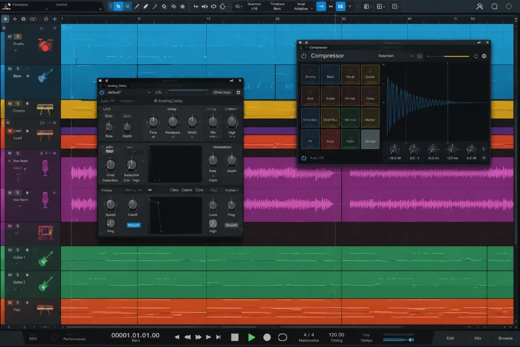 Sample Rate Là Gì Và Tần Số Lấy Mẫu Âm Thanh 5 Giao diện phần mềm thu âm hiển thị waveform và các công cụ xử lý tín hiệu âm thanh số trong môi trường sản xuất audio