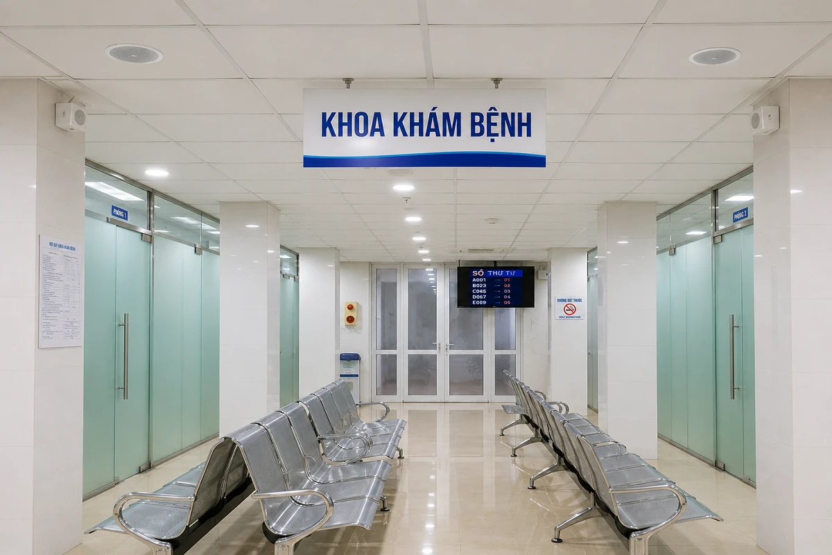 Hệ thống loa treo tường tại khu khám bệnh bệnh viện phục vụ phát thông báo và hướng dẫn người bệnh 