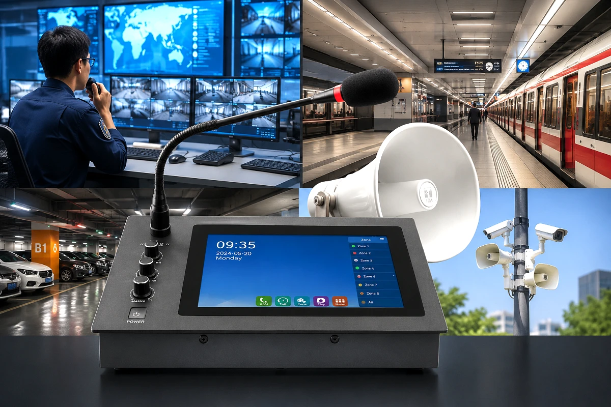 Thiết bị điều khiển và loa của hệ thống âm thanh công cộng IP trong nhiều ứng dụng thực tế 