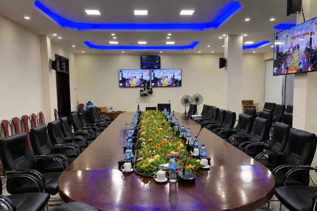 Bố trí hệ thống âm thanh đa điểm cầu chuyên nghiệp tại phòng họp