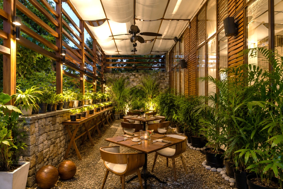 Âm Thanh Quán Cafe Sân Vườn: Chọn Loa Và Lắp Đặt Chuẩn Ngoài Trời 14 Toàn cảnh hệ thống loa âm thanh được bố trí nhiều vị trí trong quán cafe sân vườn
