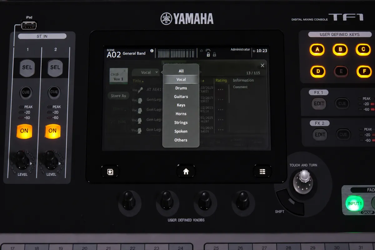 Bàn Mixer Số Yamaha TF1 Chính Hãng Cho Sự Kiện 9 giao diện touchflow màn hình cảm ứng và núm touch and turn trên mixer yamaha tf1