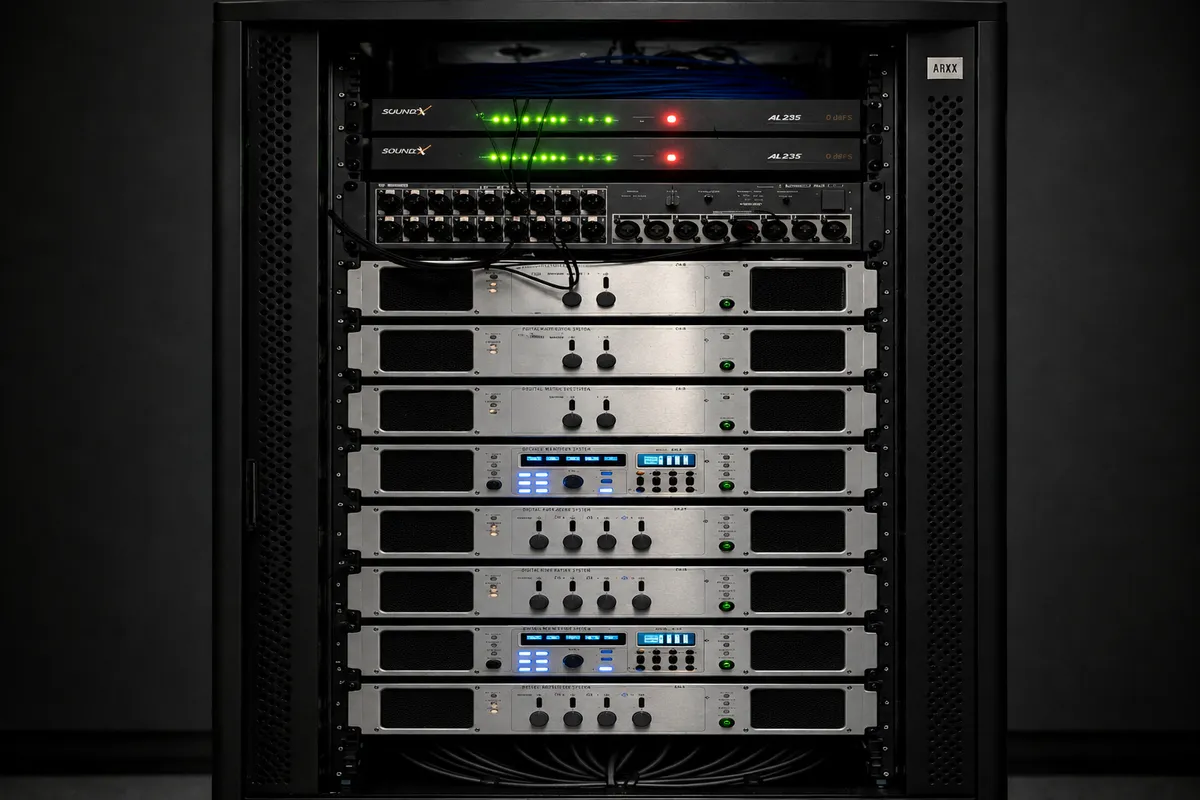 Tủ rack thiết bị xử lý tín hiệu âm thanh chuyên nghiệp cho dàn máy sự kiện