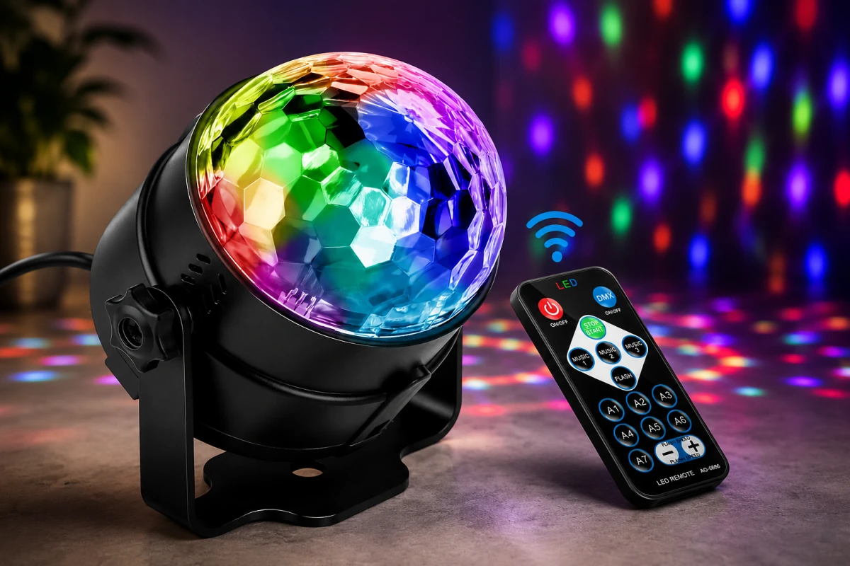 Các Loại Đèn Disco Sân Khấu Sôi Động Và Rực Rỡ Màu Sắc 9 Đèn disco cảm ứng điều khiển từ xa tạo hiệu ứng ánh sáng nhiều màu