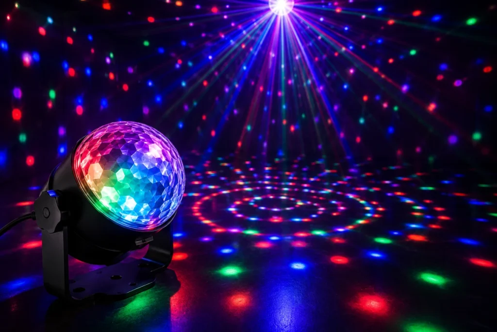 Các Loại Đèn Disco Sân Khấu Sôi Động Và Rực Rỡ Màu Sắc 7 Đèn disco LED chiếu hiệu ứng ánh sáng nhiều màu trong không gian tiệc