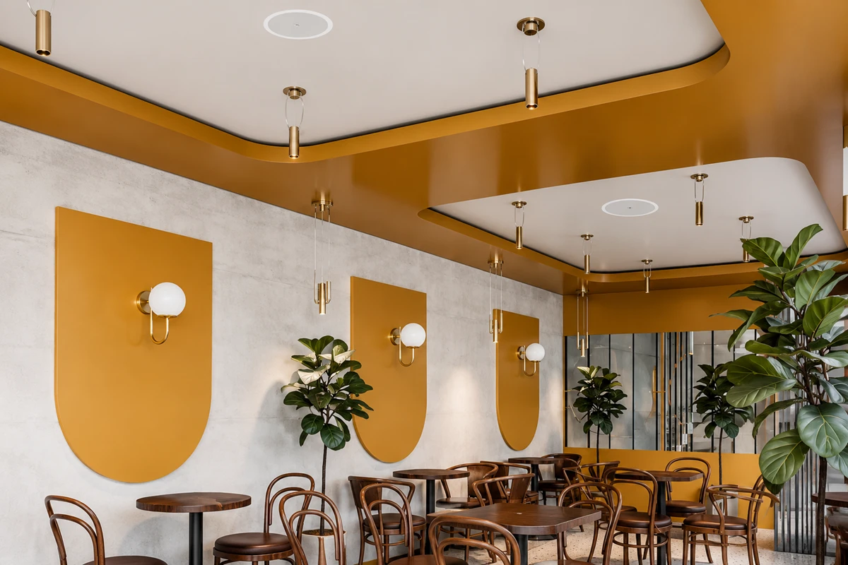 Lắp Đặt Âm Thanh Quán Cafe TPHCM Trọn Gói Chuyên Nghiệp 21 Không gian quán cà phê hiện đại được thiết kế sẵn vị trí lắp loa âm trần giúp âm thanh phủ đều và tăng tính thẩm mỹ