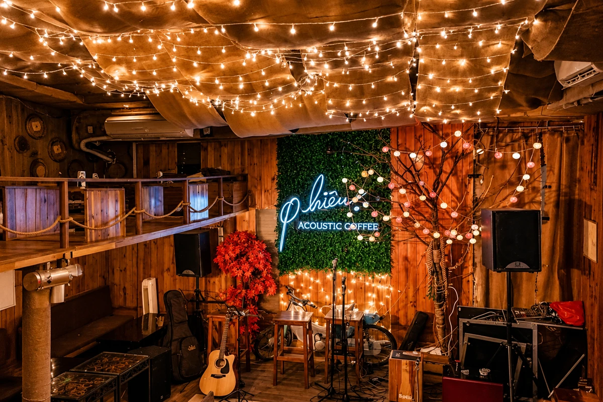 Lắp Đặt Âm Thanh Quán Cafe TPHCM Trọn Gói Chuyên Nghiệp 16 Quán cà phê acoustic sử dụng hệ thống loa chuyên dụng cho biểu diễn nhạc sống và phát nhạc nền chất lượng cao