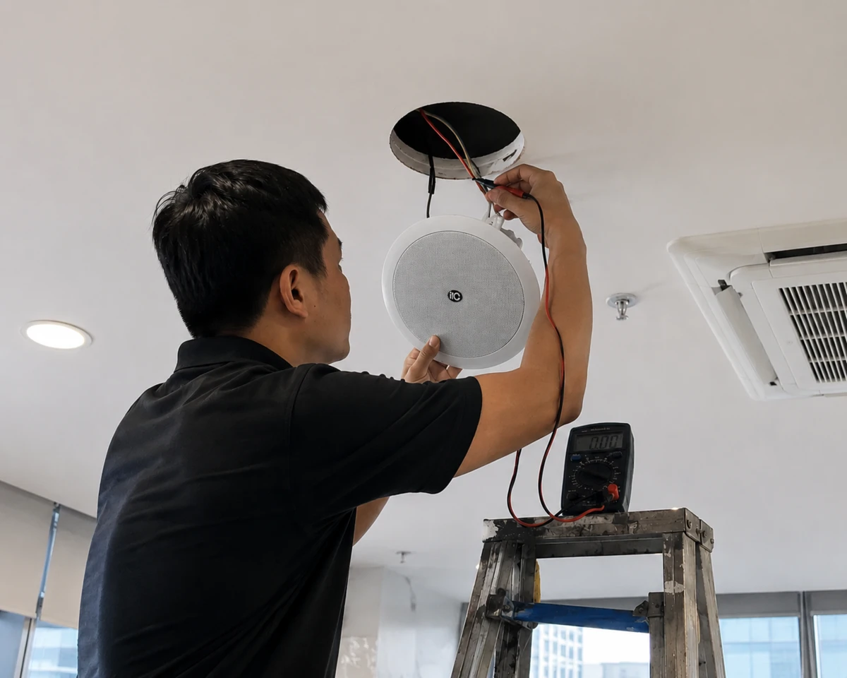 kiểm tra và xử lý lỗi loa âm trần không kêu trên hệ thống thông báo