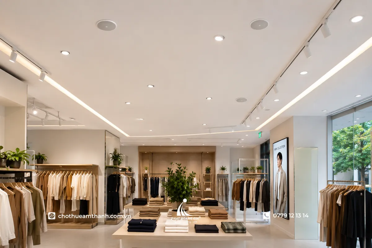 loa âm trần jbl lắp trong showroom trần cao sang trọng