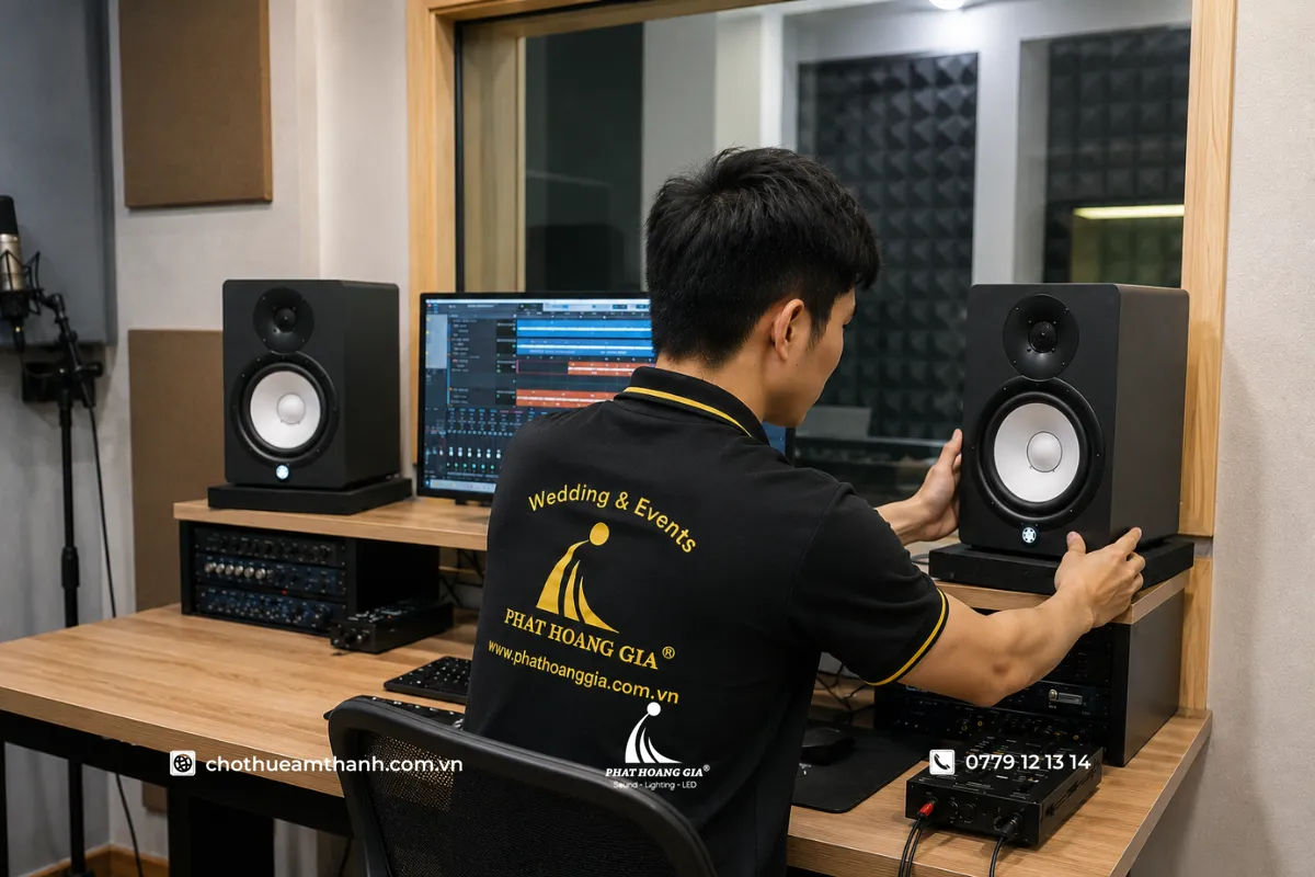 kỹ sư căn phòng nghe và kê loa kiểm âm yamaha hs7 