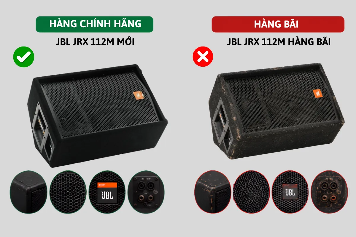 so sánh loa jbl jrx 112m hàng chính hãng và hàng bãi đã qua sử dụng khi mua