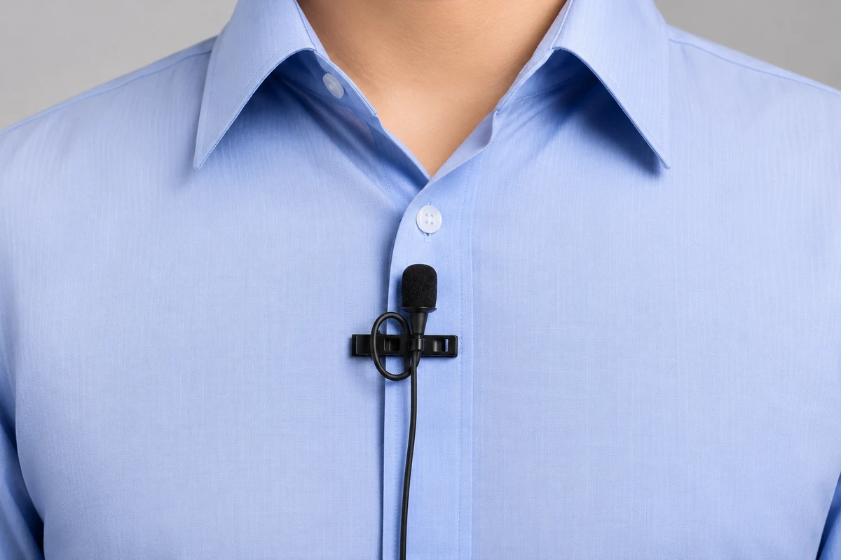Micro cài áo Shure gắn trên áo sơ mi