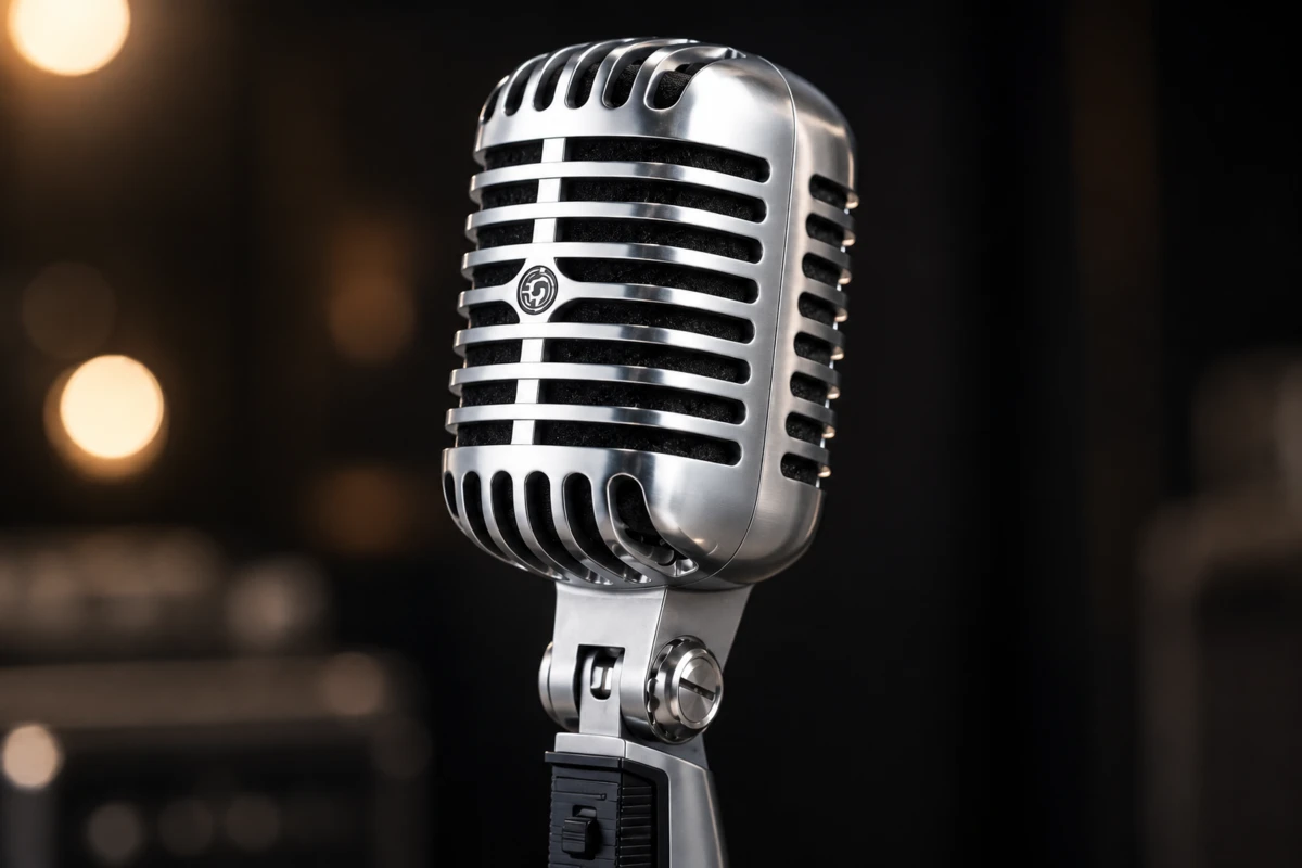 Micro Shure 55SH Chính Hãng Thiết Kế Cổ Điển Sang Trọng 9 Hình ảnh đầu micro shure 55sh vuông vức và lớp mạ chrome satin