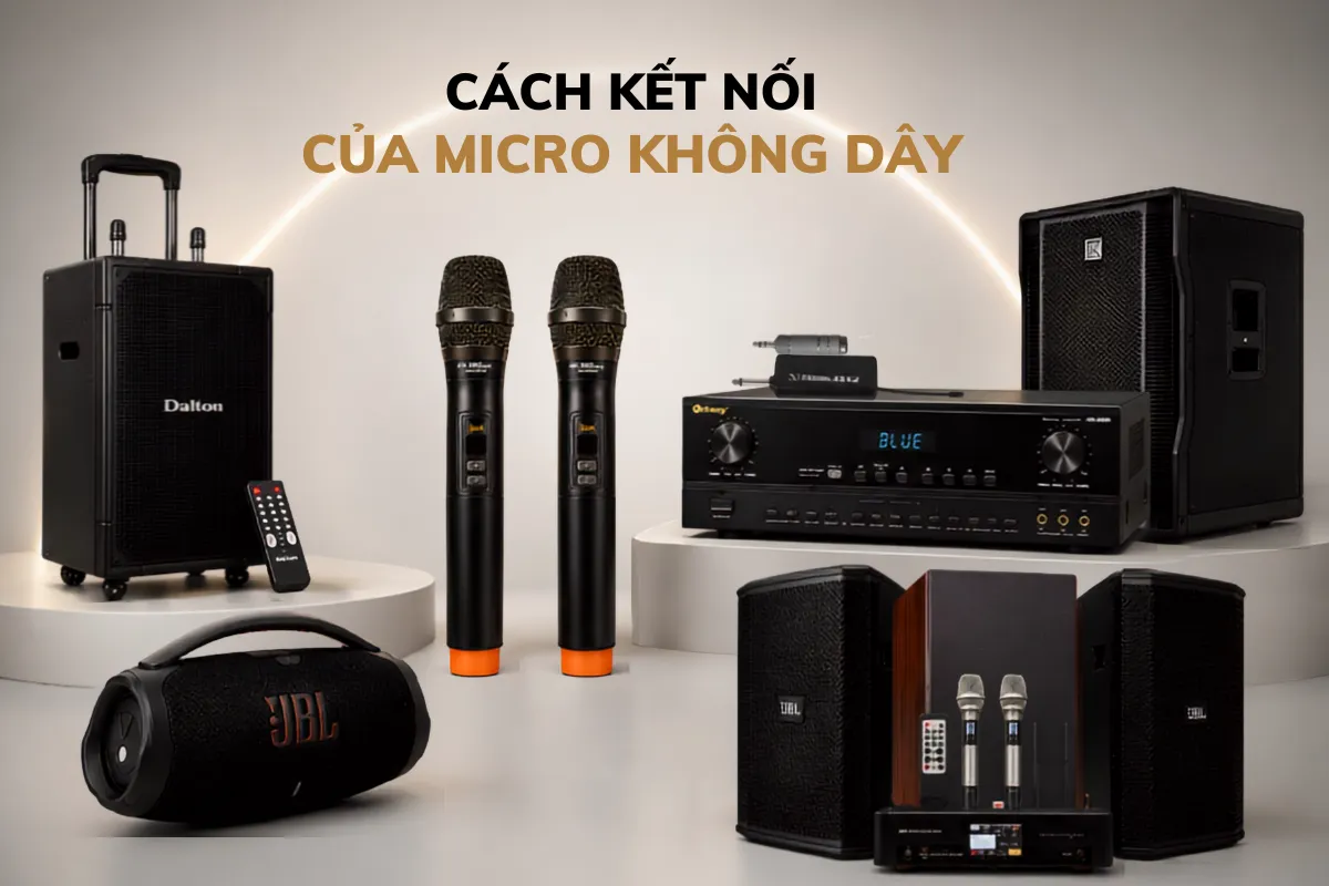 các loại micro không dây phổ thông và đầu thu cắm vào amply loa kéo